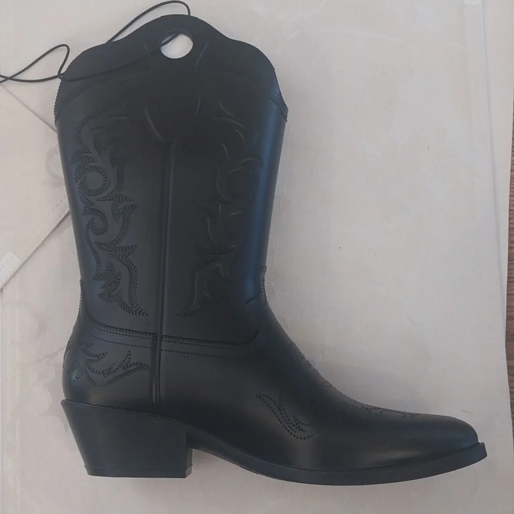 Rubber Cowboy Boots NWT Women's Size 8 Black Pull-on Rain Boots Water‎ Resistant
